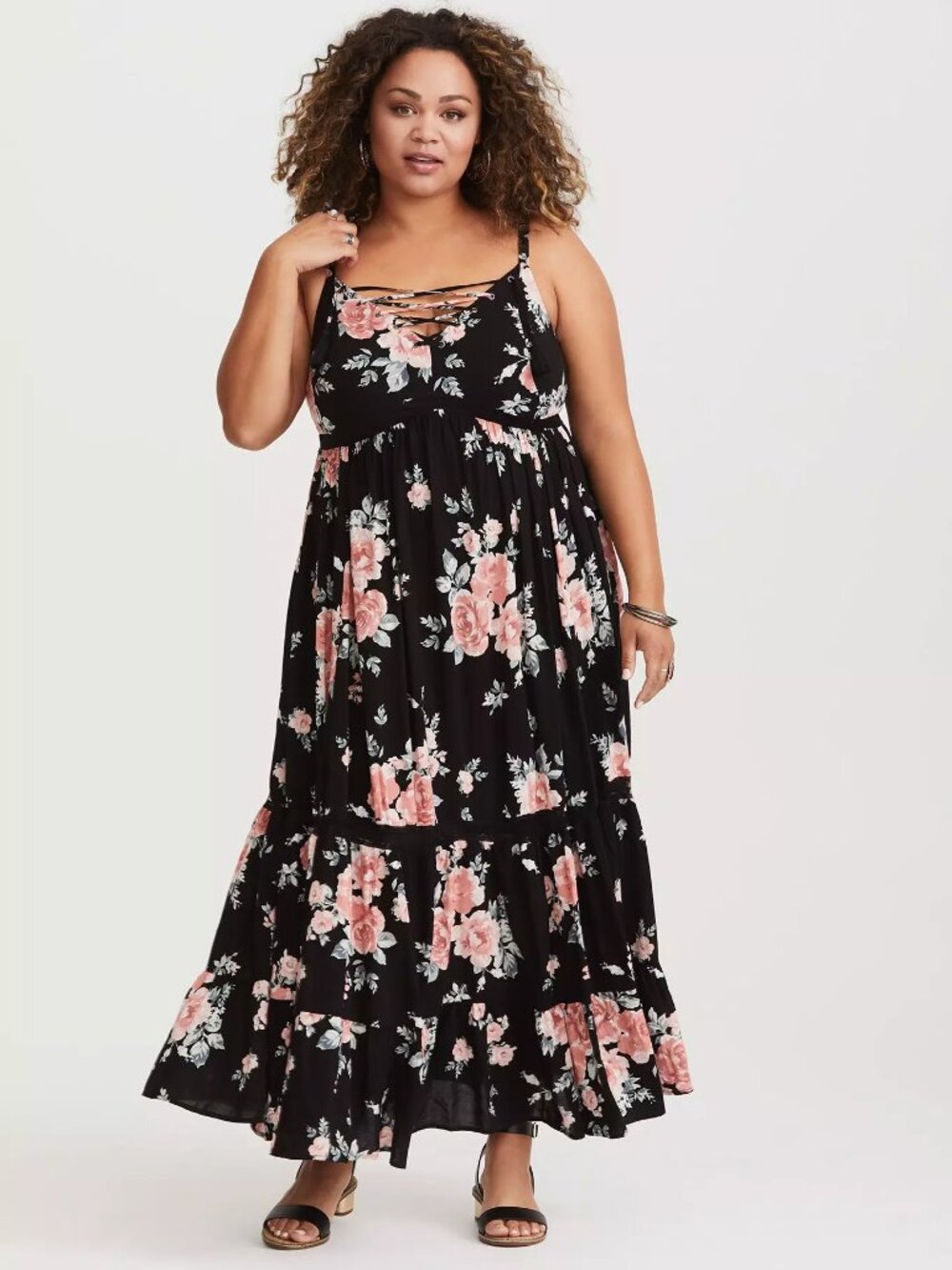 Torrid Black Floral Tassel Maxi Dress